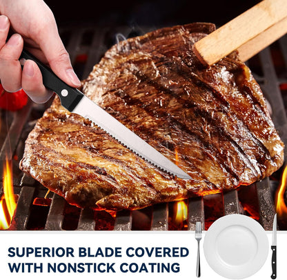 20 Pcs Steak Knives Bulk 9 Inch Stainless Steel Kitchen Knives with Triple Riveted Handle Utility Sharp Serrated Steak Knife Set for Kitchen Restaurant Tableware Camping (Black)
