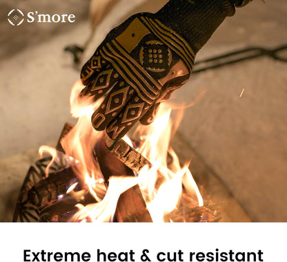 BBQ Gloves Heat Resistant Fireproof Outdoor Grilling Gloves Silicone Non-Slip Oven Gloves Long Kitchen Gloves for Barbecue, Cooking, Baking, Cutting (Black)