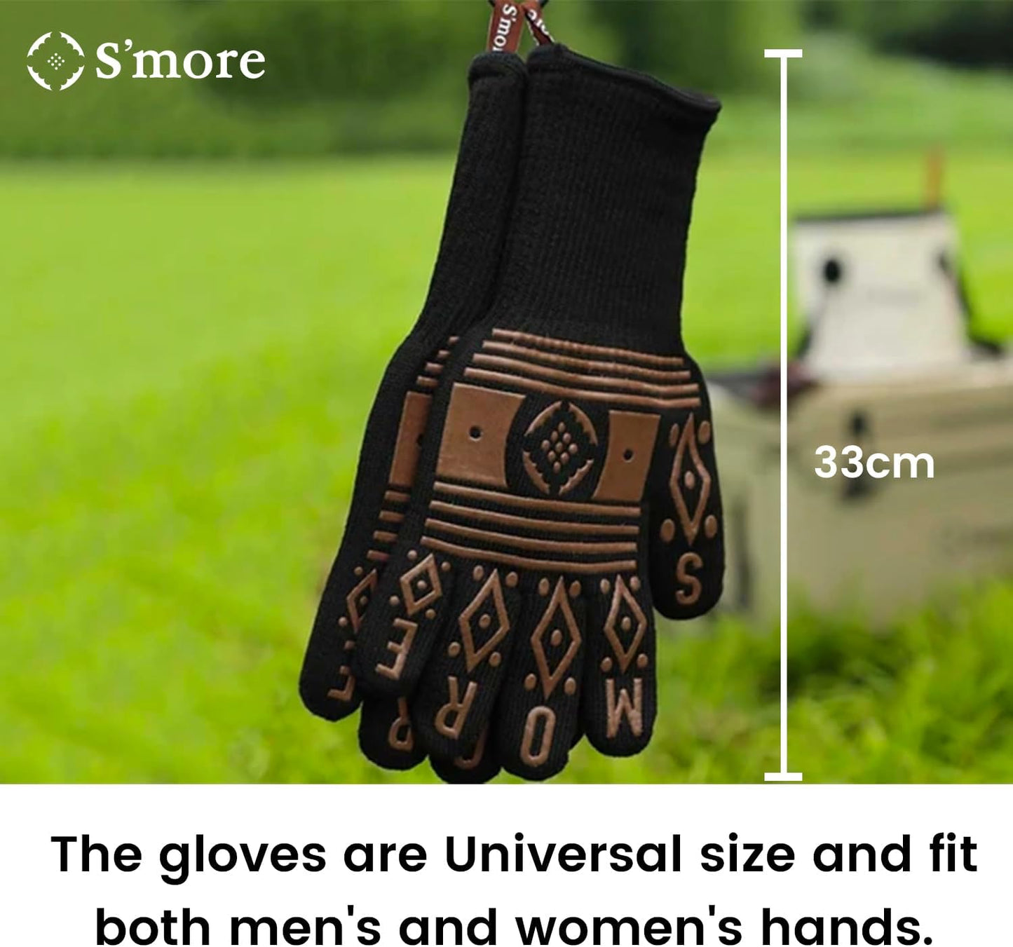 BBQ Gloves Heat Resistant Fireproof Outdoor Grilling Gloves Silicone Non-Slip Oven Gloves Long Kitchen Gloves for Barbecue, Cooking, Baking, Cutting (Black)