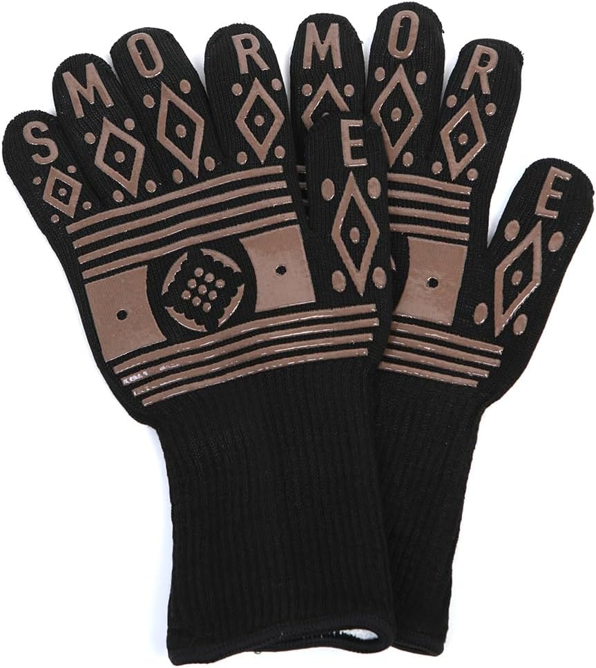 BBQ Gloves Heat Resistant Fireproof Outdoor Grilling Gloves Silicone Non-Slip Oven Gloves Long Kitchen Gloves for Barbecue, Cooking, Baking, Cutting (Black)