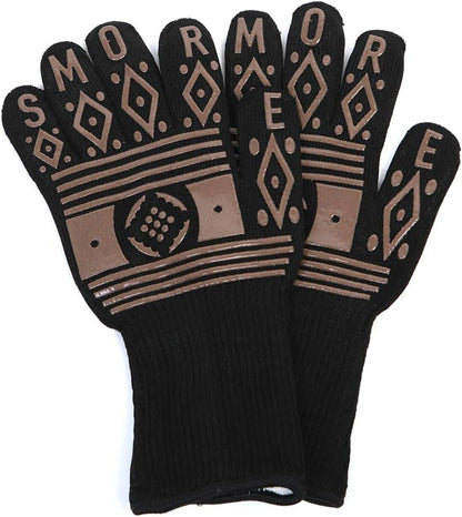 BBQ Gloves Heat Resistant Fireproof Outdoor Grilling Gloves Silicone Non-Slip Oven Gloves Long Kitchen Gloves for Barbecue, Cooking, Baking, Cutting (Black)