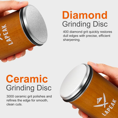 Rolling Knife Sharpener Kit, Knife Sharpener Tool, Knife Sharpening with Diamonds and Ceramic for Steel of Any Hardness, Kitchen, Outdoor & Utility Knives Sharpener with 15° & 20° Magnetic Angle.