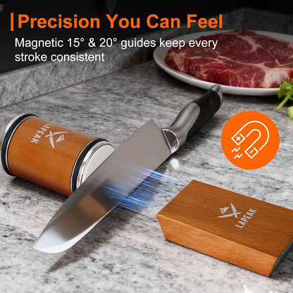 Rolling Knife Sharpener Kit, Knife Sharpener Tool, Knife Sharpening with Diamonds and Ceramic for Steel of Any Hardness, Kitchen, Outdoor & Utility Knives Sharpener with 15° & 20° Magnetic Angle.