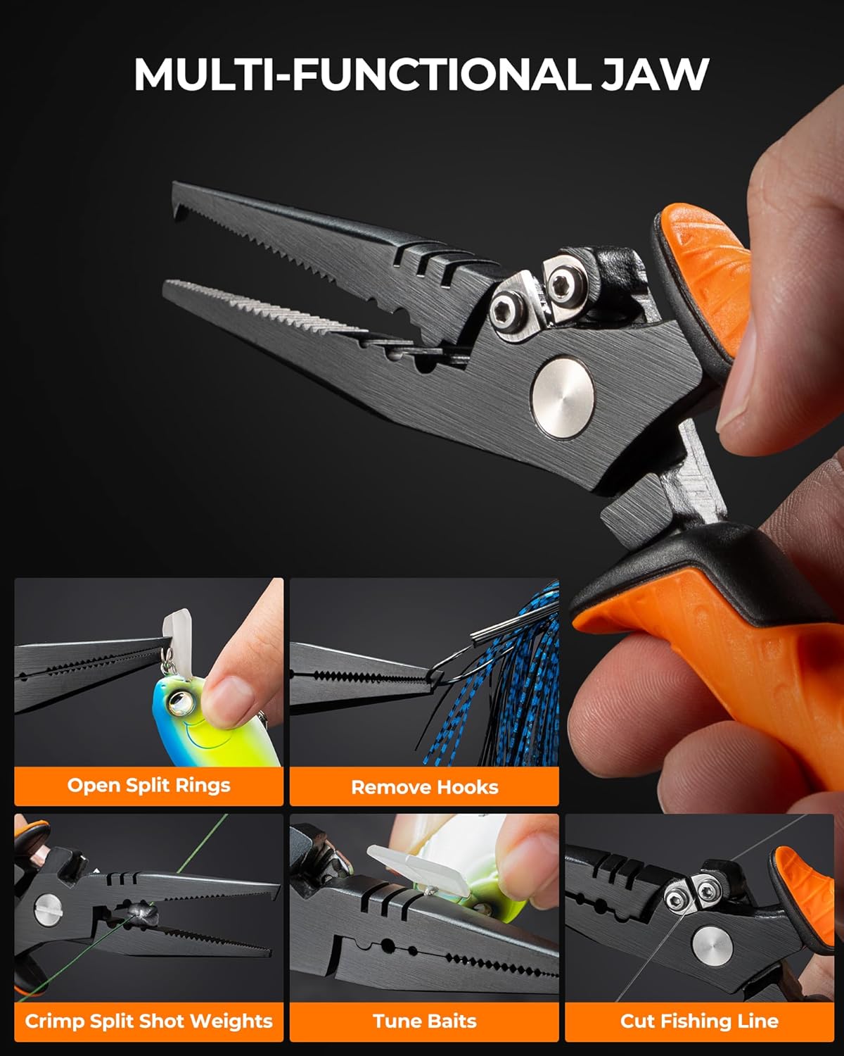 SteelStream Fishing Tool Set, Fishing Gear - Corrosion Resistant Fishing Pliers, Fillet Knife, Fishing Scissors, Fish Lip Gripper, Multi-Functional Jaw, Fishing Gifts for Men