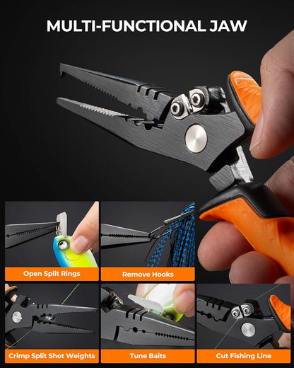 SteelStream Fishing Tool Set, Fishing Gear - Corrosion Resistant Fishing Pliers, Fillet Knife, Fishing Scissors, Fish Lip Gripper, Multi-Functional Jaw, Fishing Gifts for Men