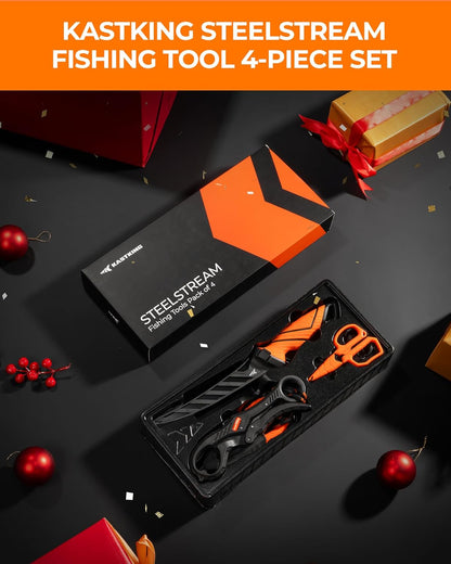 SteelStream Fishing Tool Set, Fishing Gear - Corrosion Resistant Fishing Pliers, Fillet Knife, Fishing Scissors, Fish Lip Gripper, Multi-Functional Jaw, Fishing Gifts for Men