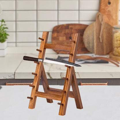 Salmon Knife Shelf, Multitool Storage Shelf Dagger Stand, Kitchen Knife Holder for Cabinets Desktop Cuisine Shop Dining Table, Brown 6 Layer