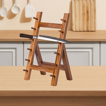 Salmon Knife Shelf, Multitool Storage Shelf Dagger Stand, Kitchen Knife Holder for Cabinets Desktop Cuisine Shop Dining Table, Brown 6 Layer