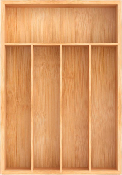 Bamboo Utensil Drawer Organizer, Silverware Tray Organizer, Kitchen Drawer Organizer for Flatware Cutlery, (Natural, 3 Slots)
