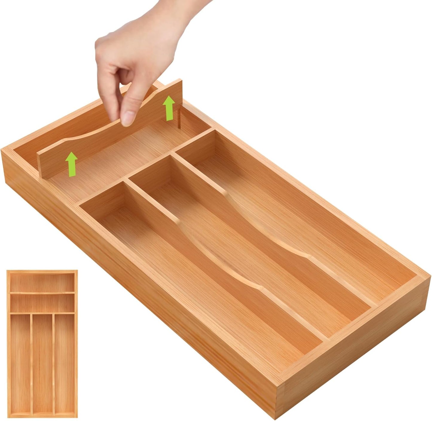 Bamboo Utensil Drawer Organizer, Silverware Tray Organizer, Kitchen Drawer Organizer for Flatware Cutlery, (Natural, 3 Slots)