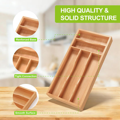 Bamboo Utensil Drawer Organizer, Silverware Tray Organizer, Kitchen Drawer Organizer for Flatware Cutlery, (Natural, 3 Slots)