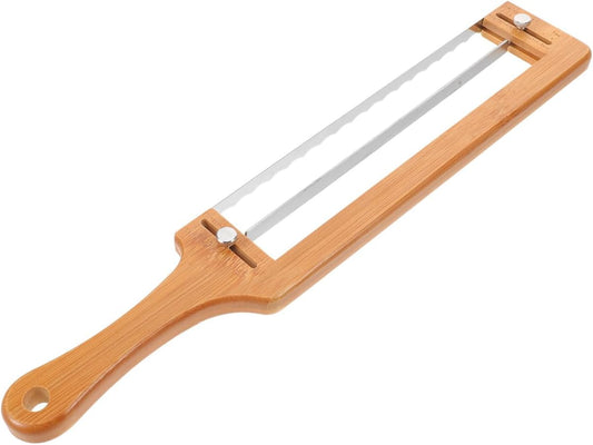 Bamboo Bread Slicer for Homemade Bread Adjustable Slicer with Thickness Guide Stainless Serrated Blade Hand for Sourdough Loaf Baguettes Bagels