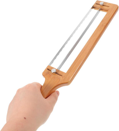 Bamboo Bread Slicer for Homemade Bread Adjustable Slicer with Thickness Guide Stainless Serrated Blade Hand for Sourdough Loaf Baguettes Bagels