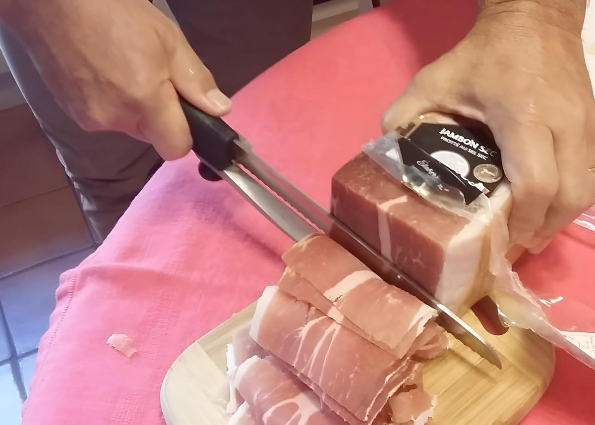 ' Precision Slicing Knife (Right-Handed) - 8 and 1/4 Inches Stainless Serrated Blade With Cutting Guide for Exact Slices Up To 5/8 Inch Thick
