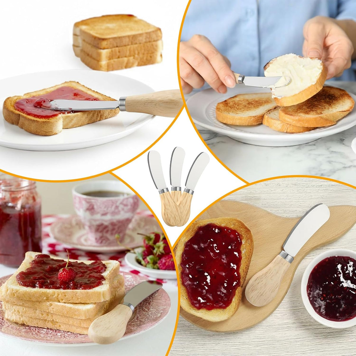 100 Pcs Cheese Butter Spreader Knife Stainless Steel Butter Knife with Wooden Handle for Jam, Sandwiches, Dips and Charcuterie Kitchen Gadgets Bulk