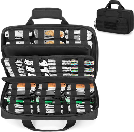 Butterfly Knife Display Bag for 66+ Pocket Knives, Soft Bag Only | Folding Knife Storage Case with 3 Different Size Slots & Hard PE Board, for Hiking, Diving, Hunting, Fishing, Camping, BBQ