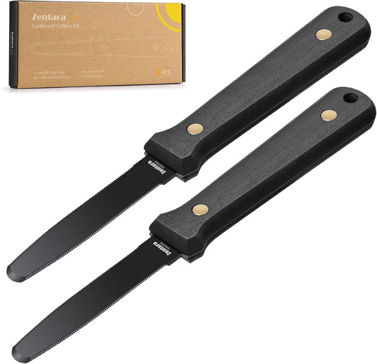 2-Pack Cardboard Cutter – No Blade Replacement, Serrated Corrugated Knife for Precision Box Cutting, DIY Crafting, and Recycling –Heavy Duty Ergonomic Handle & Anti-Stick Coating