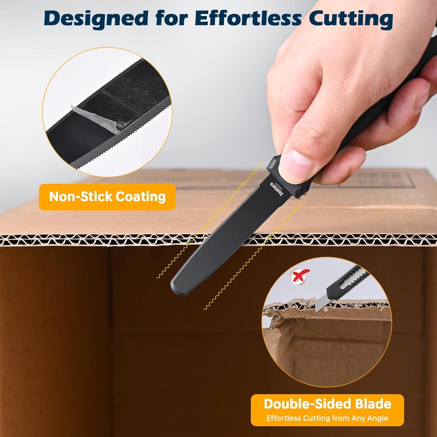 2-Pack Cardboard Cutter – No Blade Replacement, Serrated Corrugated Knife for Precision Box Cutting, DIY Crafting, and Recycling –Heavy Duty Ergonomic Handle & Anti-Stick Coating