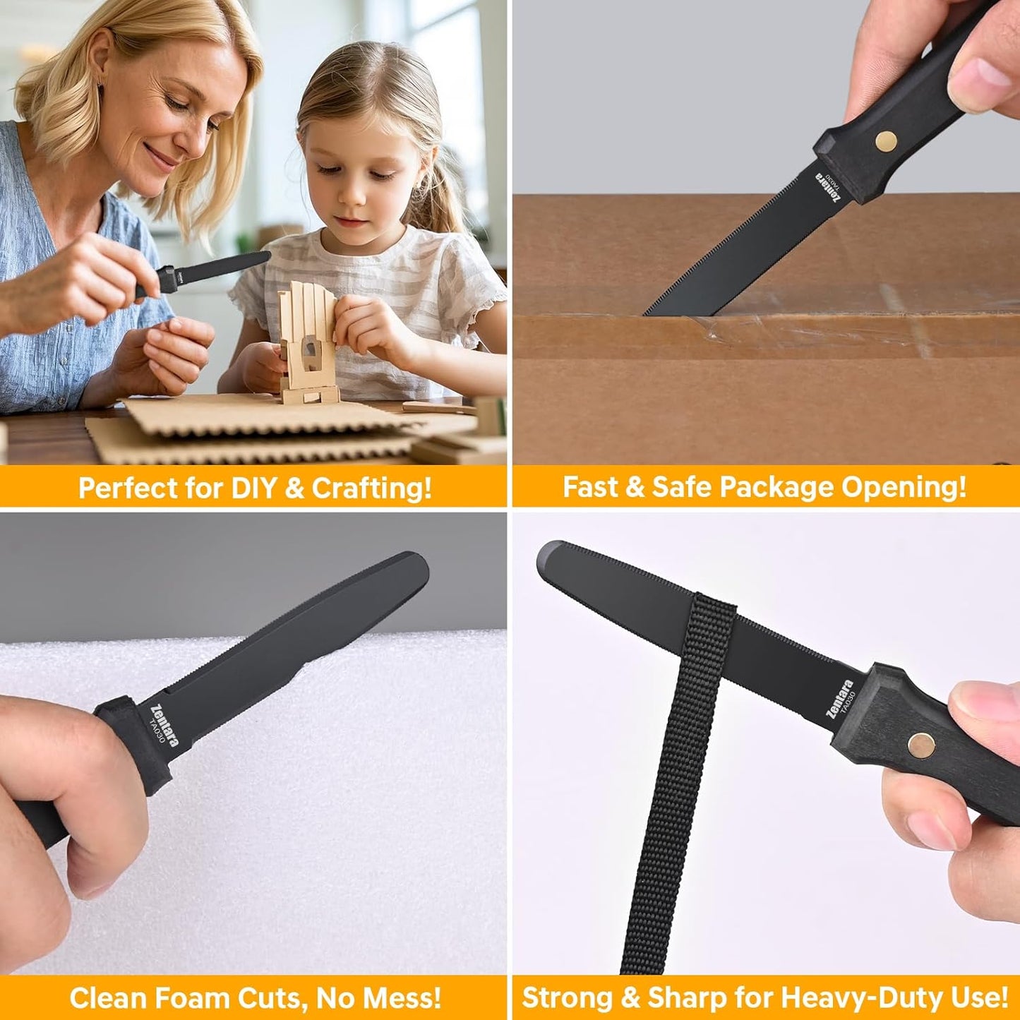 2-Pack Cardboard Cutter – No Blade Replacement, Serrated Corrugated Knife for Precision Box Cutting, DIY Crafting, and Recycling –Heavy Duty Ergonomic Handle & Anti-Stick Coating