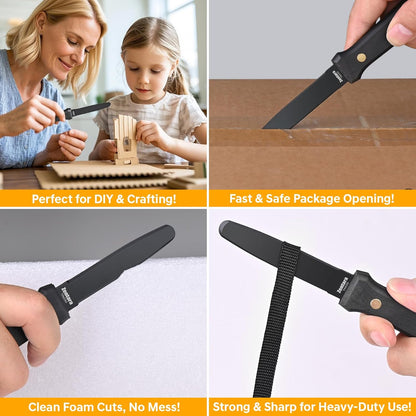 2-Pack Cardboard Cutter – No Blade Replacement, Serrated Corrugated Knife for Precision Box Cutting, DIY Crafting, and Recycling –Heavy Duty Ergonomic Handle & Anti-Stick Coating