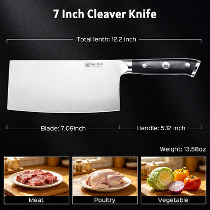 Cleaver Knife 7 Inch, Razor Sharp Chinese Chef Knife Dishwasher Safe, German High Carbon Steel Vegetable Cleaver with G10 Handle, Meat Slicing Slicer, Daily Meal Prep for Home and Restaurant