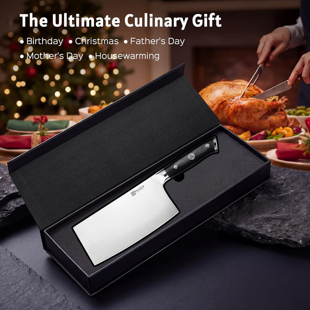 Cleaver Knife 7 Inch, Razor Sharp Chinese Chef Knife Dishwasher Safe, German High Carbon Steel Vegetable Cleaver with G10 Handle, Meat Slicing Slicer, Daily Meal Prep for Home and Restaurant