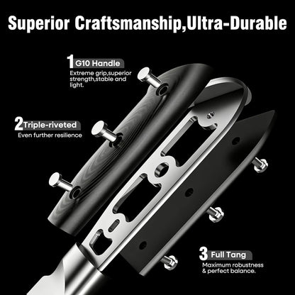 Cleaver Knife 7 Inch, Razor Sharp Chinese Chef Knife Dishwasher Safe, German High Carbon Steel Vegetable Cleaver with G10 Handle, Meat Slicing Slicer, Daily Meal Prep for Home and Restaurant