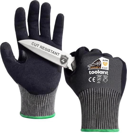 ComfyCut A4 Cut Resistant Work Gloves, 1 Pair, Dark Gray, Large | ANSI & EN388 Certified Protection, Ultra Comfort, Fiberglass-Free, Touchscreen, Grip, for Mechanics, Woodcarving, Assembly