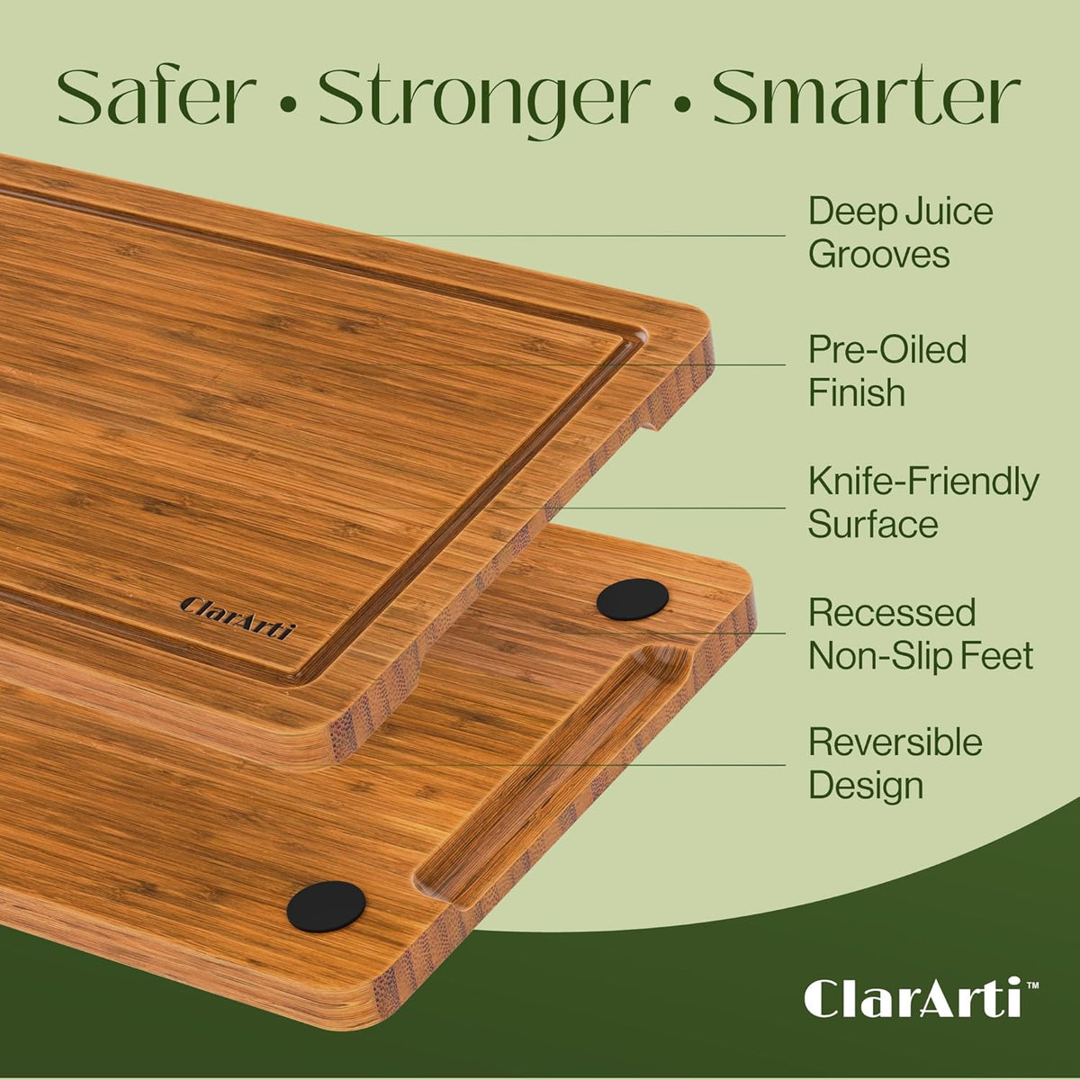 Bamboo Cutting Boards for Kitchen – Set of 3 Non-Slip Wood Cutting Boards with Juice Groove – Thick Organic Bamboo Chopping Board Set for Meat, Vegetables & Meal Prep