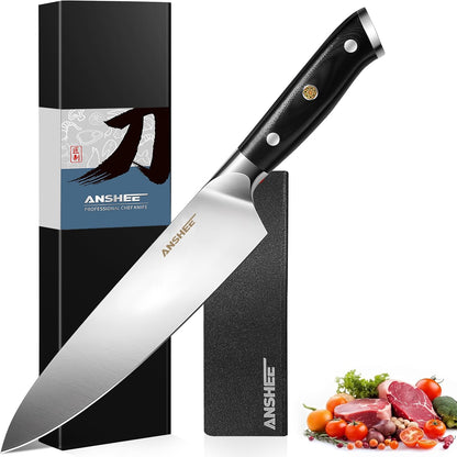 8 Inch Gyuto Chef Knife - High Carbon Stainless Steel Ultra Sharp Blade,G10 handle Dishwasher Safe, Professional Kitchen Knife for Meat,Vegetables with Sheath Gift Box(Home Cooks & Restaurants)