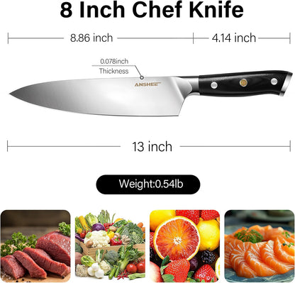 8 Inch Gyuto Chef Knife - High Carbon Stainless Steel Ultra Sharp Blade,G10 handle Dishwasher Safe, Professional Kitchen Knife for Meat,Vegetables with Sheath Gift Box(Home Cooks & Restaurants)