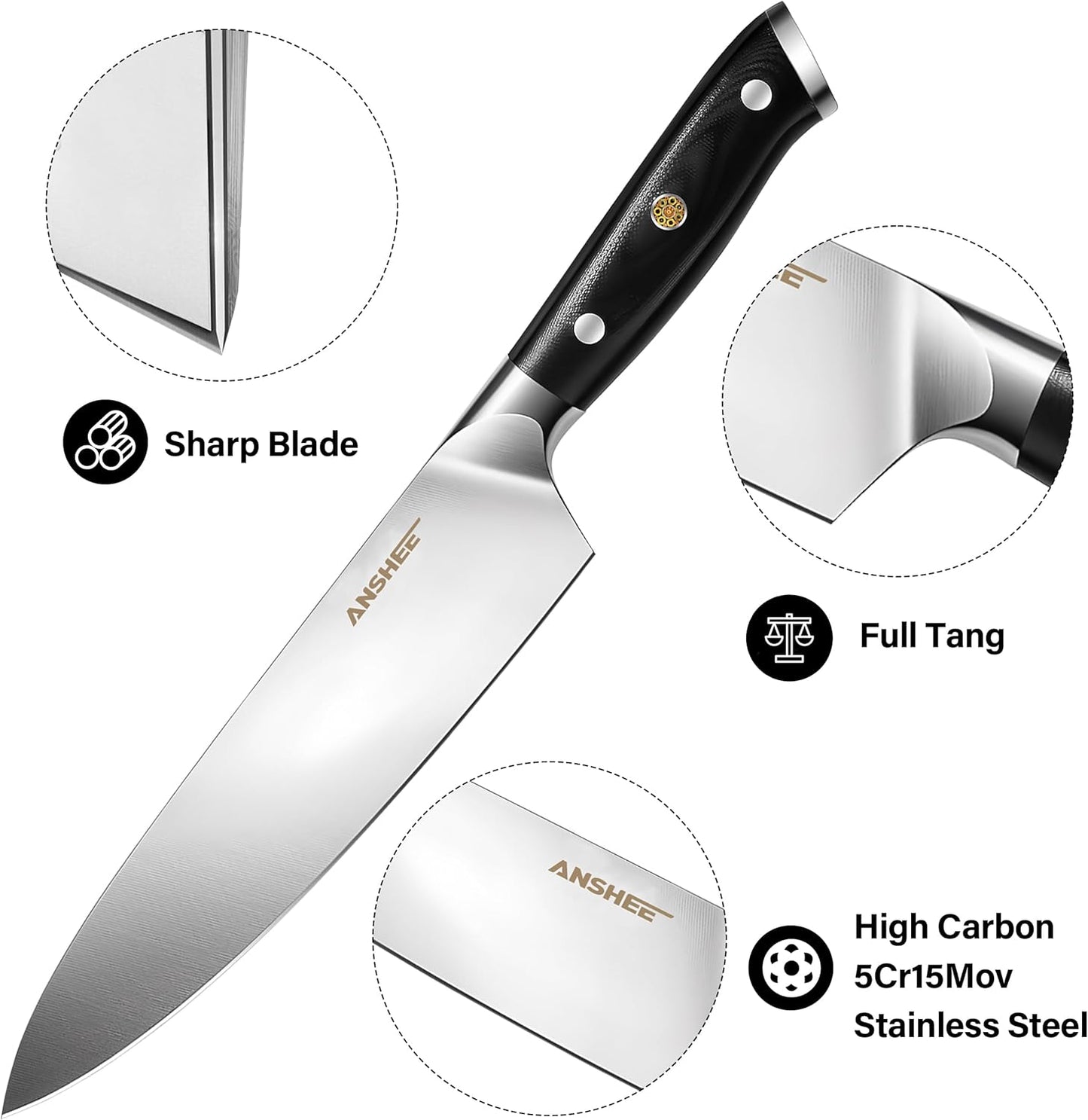 8 Inch Gyuto Chef Knife - High Carbon Stainless Steel Ultra Sharp Blade,G10 handle Dishwasher Safe, Professional Kitchen Knife for Meat,Vegetables with Sheath Gift Box(Home Cooks & Restaurants)