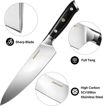 8 Inch Gyuto Chef Knife - High Carbon Stainless Steel Ultra Sharp Blade,G10 handle Dishwasher Safe, Professional Kitchen Knife for Meat,Vegetables with Sheath Gift Box(Home Cooks & Restaurants)