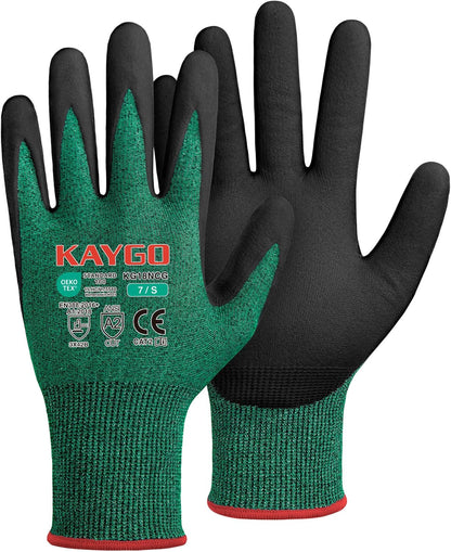 Cut Resistant Gloves, MicroFoam Nitrile Coated, KG18NCG, 3 Pairs | HPPE/Fiberglass, Oil-Resistant Grip, ANSI Cut Resistant Level A2, Breathable 18 Gauge Knit, for Construction, Automotive