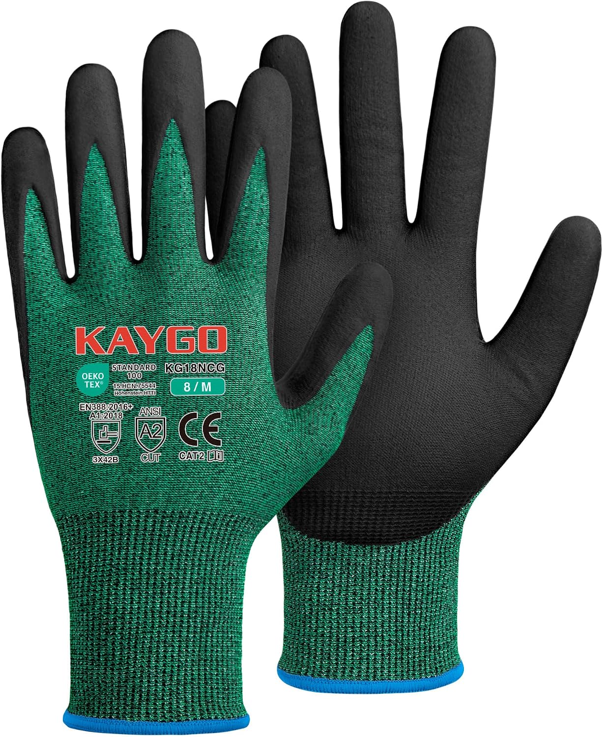 Cut Resistant Gloves, MicroFoam Nitrile Coated, KG18NCG, 3 Pairs | HPPE/Fiberglass, Oil-Resistant Grip, ANSI Cut Resistant Level A2, Breathable 18 Gauge Knit, for Construction, Automotive