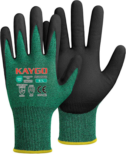 Cut Resistant Gloves, MicroFoam Nitrile Coated, KG18NCG, 3 Pairs | HPPE/Fiberglass, Oil-Resistant Grip, ANSI Cut Resistant Level A2, Breathable 18 Gauge Knit, for Construction, Automotive