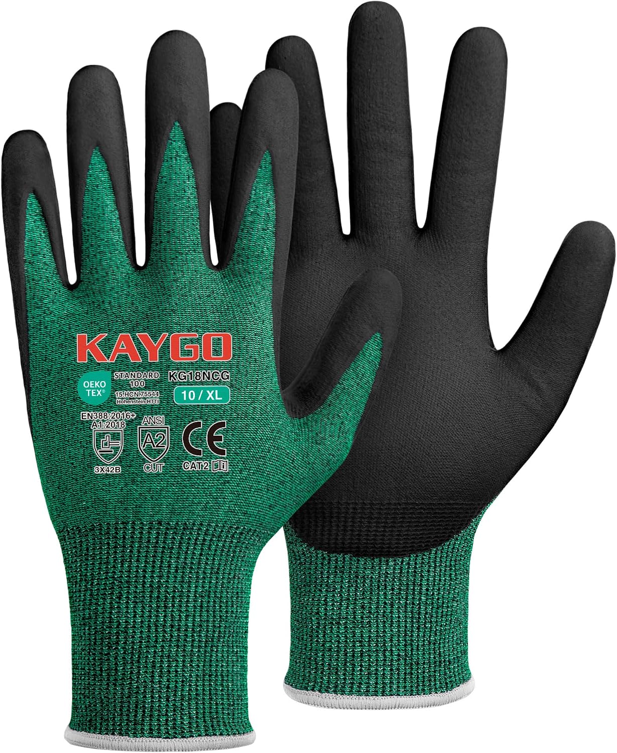 Cut Resistant Gloves, MicroFoam Nitrile Coated, KG18NCG, 3 Pairs | HPPE/Fiberglass, Oil-Resistant Grip, ANSI Cut Resistant Level A2, Breathable 18 Gauge Knit, for Construction, Automotive