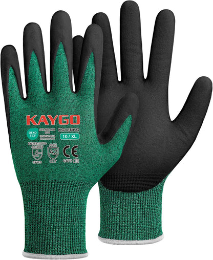 Cut Resistant Gloves, MicroFoam Nitrile Coated, KG18NCG, 3 Pairs | HPPE/Fiberglass, Oil-Resistant Grip, ANSI Cut Resistant Level A2, Breathable 18 Gauge Knit, for Construction, Automotive