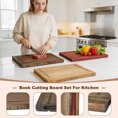 Book Cutting Boards Set,Wooden Chopping Cutting Boards,Wooden Chopping Boards Books Sets For Kitchens