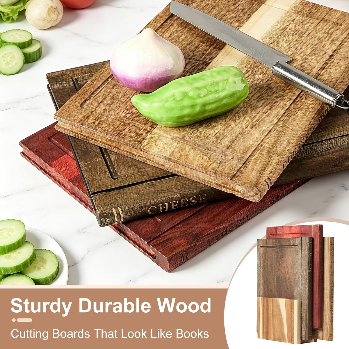 Book Cutting Boards Set,Wooden Chopping Cutting Boards,Wooden Chopping Boards Books Sets For Kitchens