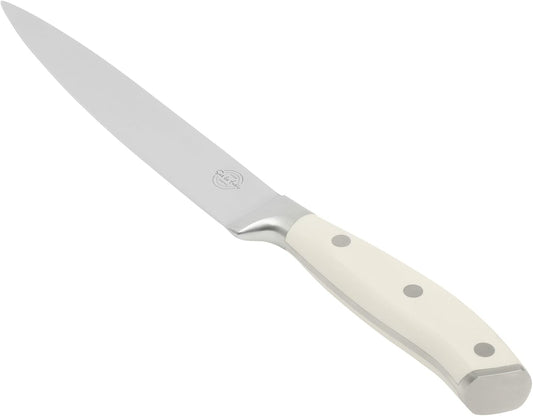 Kitchen Essential Tasting Kitchen German Steel Slicer Knife, 8-Inch Stainless Steel Blade – Professional Kitchen Knife with White Handle and Forged Full Tang