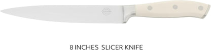 Kitchen Essential Tasting Kitchen German Steel Slicer Knife, 8-Inch Stainless Steel Blade – Professional Kitchen Knife with White Handle and Forged Full Tang