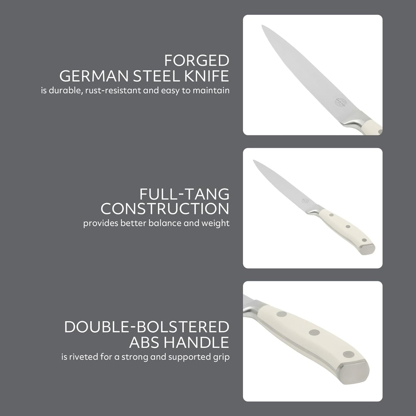 Kitchen Essential Tasting Kitchen German Steel Slicer Knife, 8-Inch Stainless Steel Blade – Professional Kitchen Knife with White Handle and Forged Full Tang