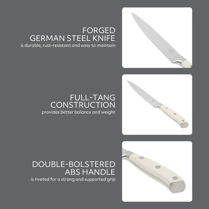 Kitchen Essential Tasting Kitchen German Steel Slicer Knife, 8-Inch Stainless Steel Blade – Professional Kitchen Knife with White Handle and Forged Full Tang