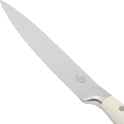 Kitchen Essential Tasting Kitchen German Steel Slicer Knife, 8-Inch Stainless Steel Blade – Professional Kitchen Knife with White Handle and Forged Full Tang