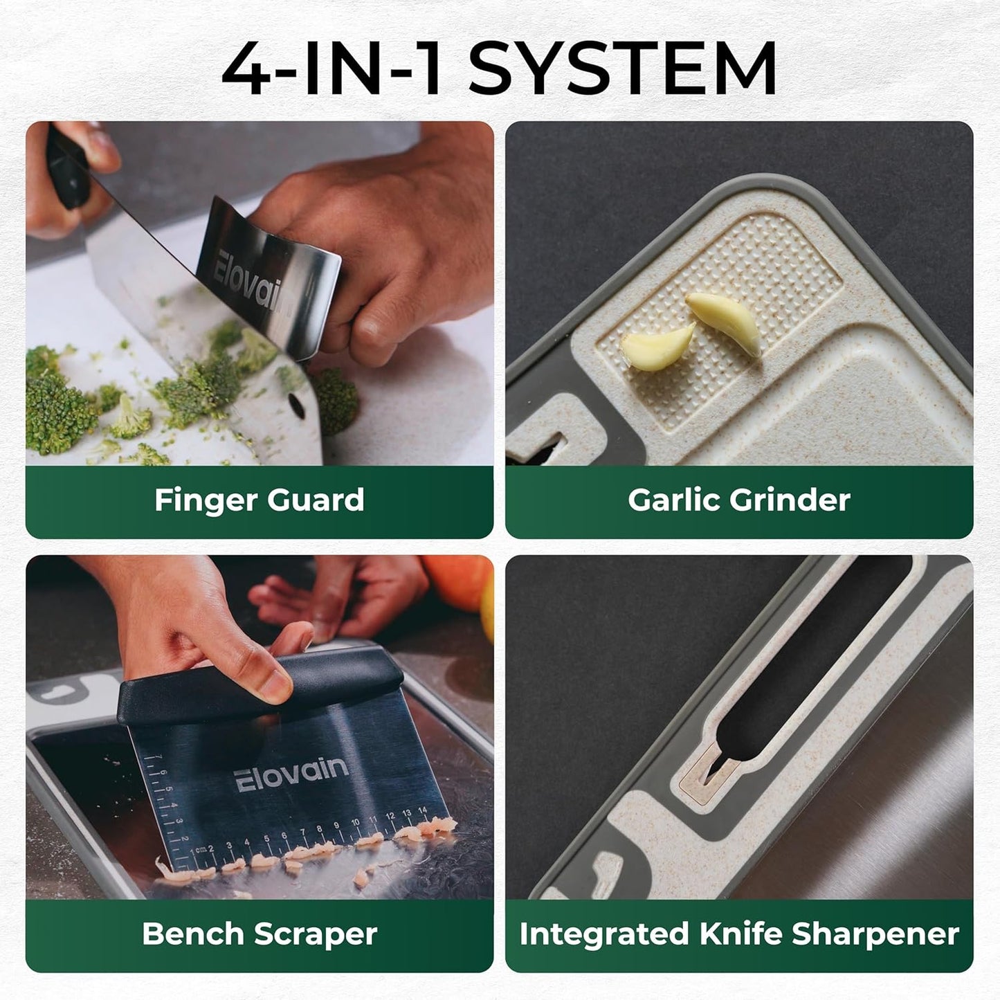 Stainless Steel Cutting Board with Built-In Knife Sharpener | Bench Scraper | Double-Sided 304 Food-Grade Steel and Wheat Straw · For Meat and Vegetables · Dishwasher Safe · 15x10 Inch · 3-Piece Set