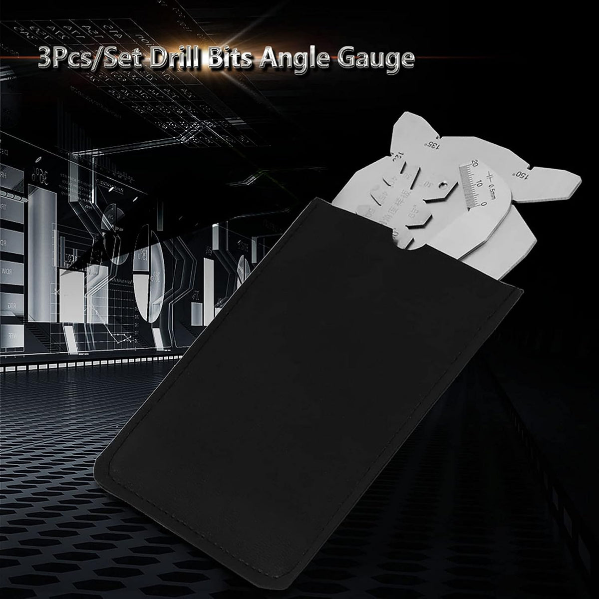 Drill Bit Angle Gauge Set 3Pcs Stainless Steel Drill Sharpening Tool, Angle Measurement Gauge for Drill Bits with Protractor, 60-160° Angle Finder for Woodworking Metalworking with