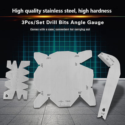 Drill Bit Angle Gauge Set 3Pcs Stainless Steel Drill Sharpening Tool, Angle Measurement Gauge for Drill Bits with Protractor, 60-160° Angle Finder for Woodworking Metalworking with
