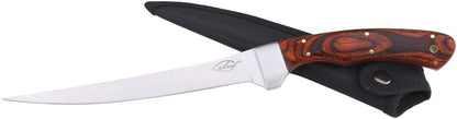 Fish Fillet Knife with Pakka Wood Handle and Sheath, 6.5" Full Tang Stainless Steel Blade for Kitchen Fishing Camping