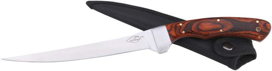 Fish Fillet Knife with Pakka Wood Handle and Sheath, 6.5" Full Tang Stainless Steel Blade for Kitchen Fishing Camping